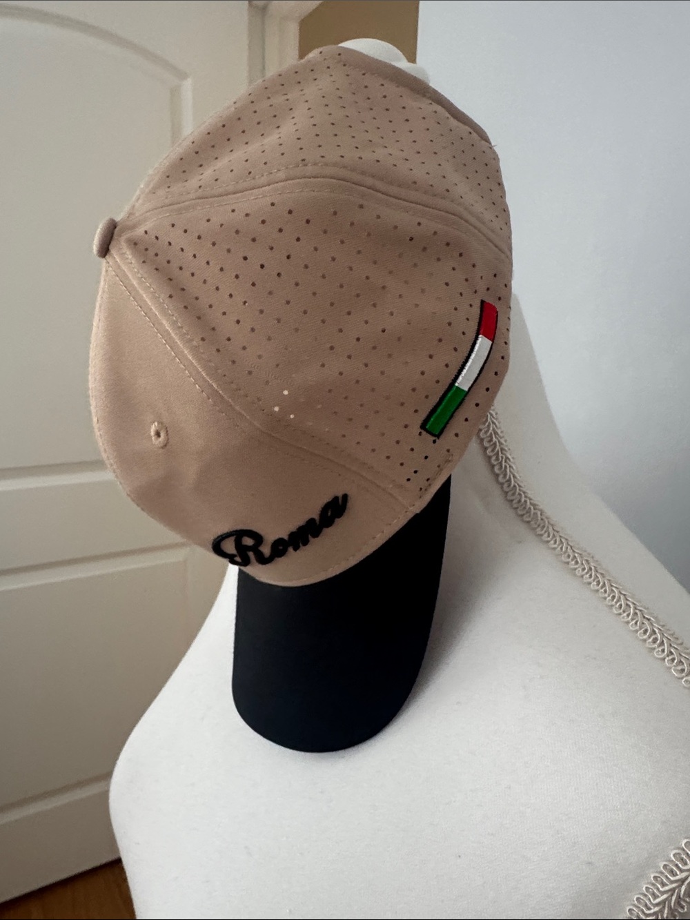 NWOT Beige 'Roma' Embroidered Baseball Cap with Italian Flag Patch